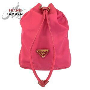 PRADA Tessuto triangular logo plate pink nylon drawstring pouch